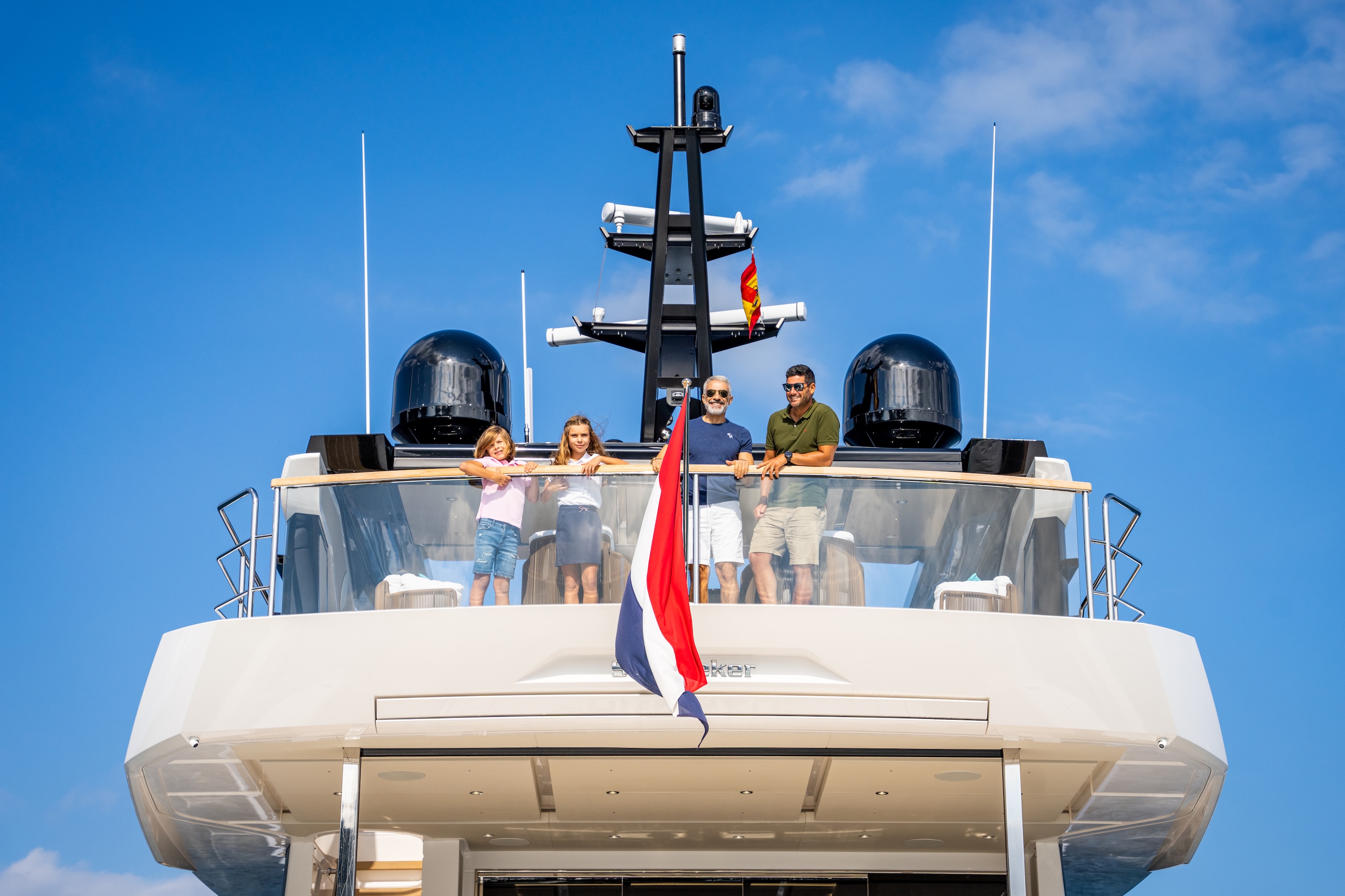 Yacht aft deck overlooking open water at sunset